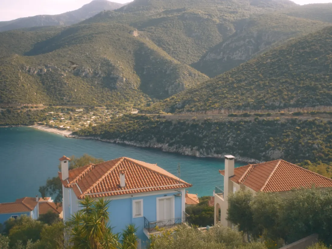 Rooftops of the village with the Parnon mountains behind