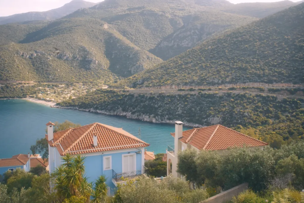 Rooftops of the village and the bay below